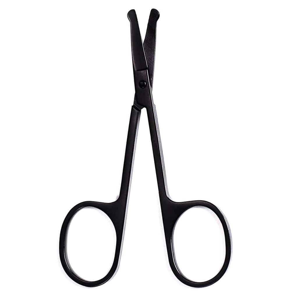 AAProTools Rounded Facial Hair Scissors for Men - Mustache, Nose Hair & Beard Trimming Scissors, Safety Use for Eyebrows, Eyelashes, and Ear Hair - Professional Stainless Steel (Black)
