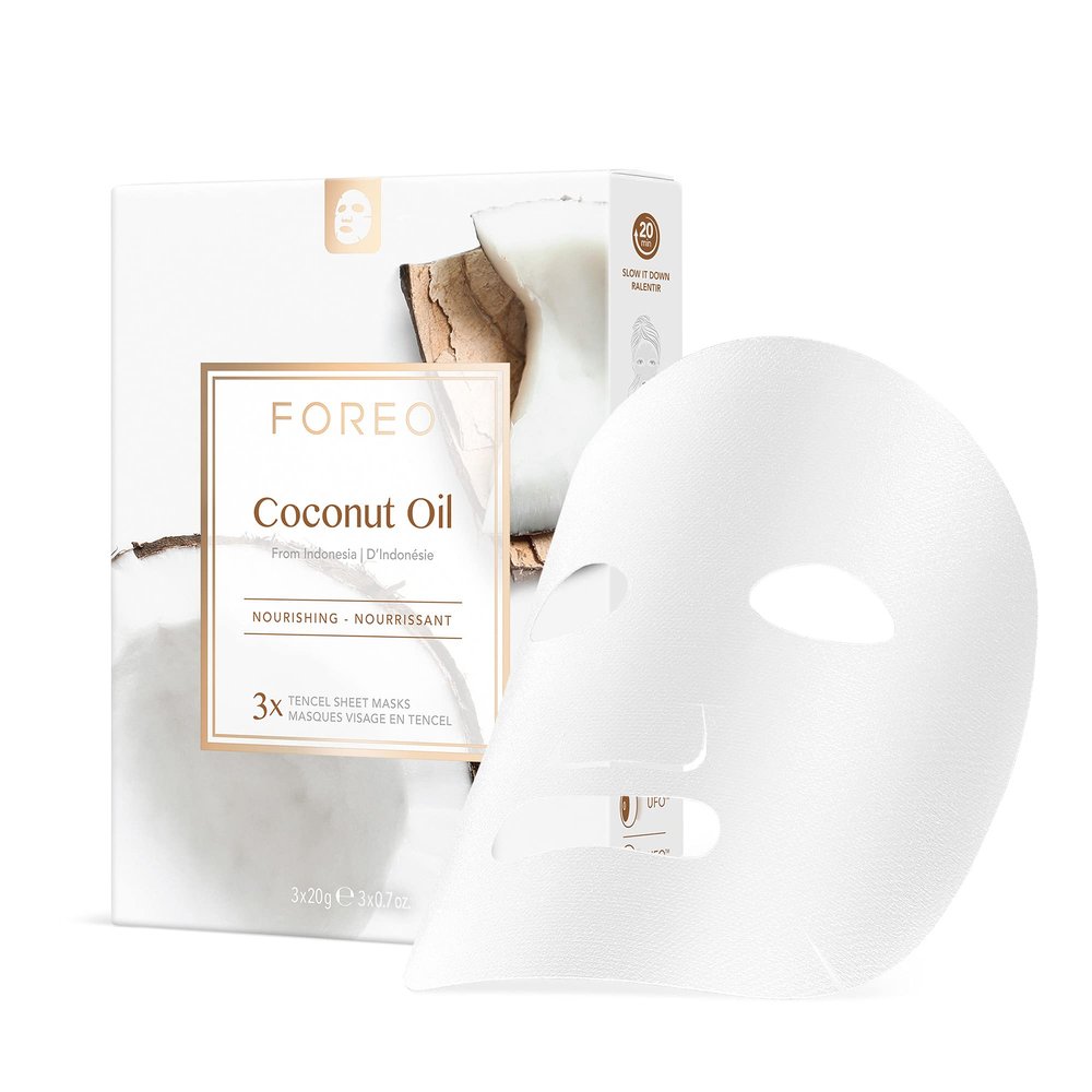 FOREO Coconut Oil Nourishing Sheet Mask for Dehydrated Skin, 3 pack, Deeply Moisturizing Clean Formula, Cruelty-free, Compatible with UFO devices