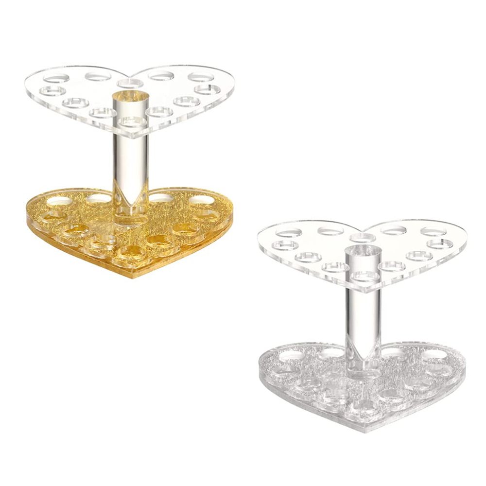 Beaupretty 2pcs Acrylic Gel Brush Pen Holder 12 Holes Heart Shape Eyeliner Lip Liner Holder Makeup Nail Brush Rest Display Stand