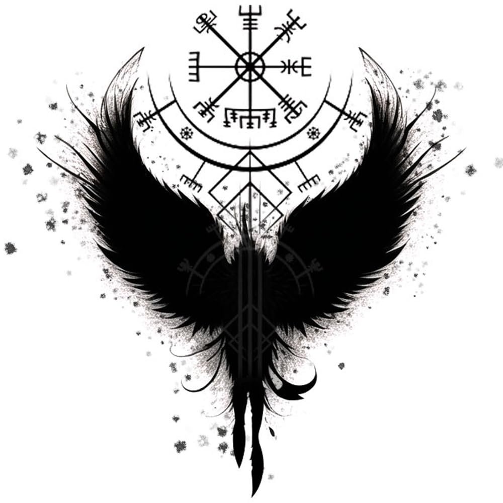 Dopetattoo 6 Sheets Temporary Tattoo Helm of Awe Viking Symbol Viking Fake Tattoos Norse Wing Tattoos Neck Chest for Women Men Adults(No more Sticky)