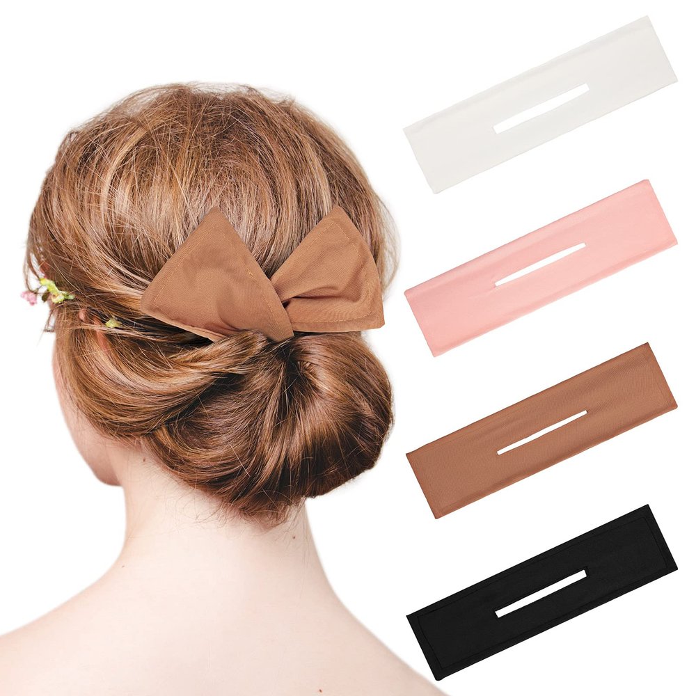 4 Pieces Deft Hair Bun Maker Doughnut Hair Bun French Hairstyle(Black, White, Khaki, Pink)