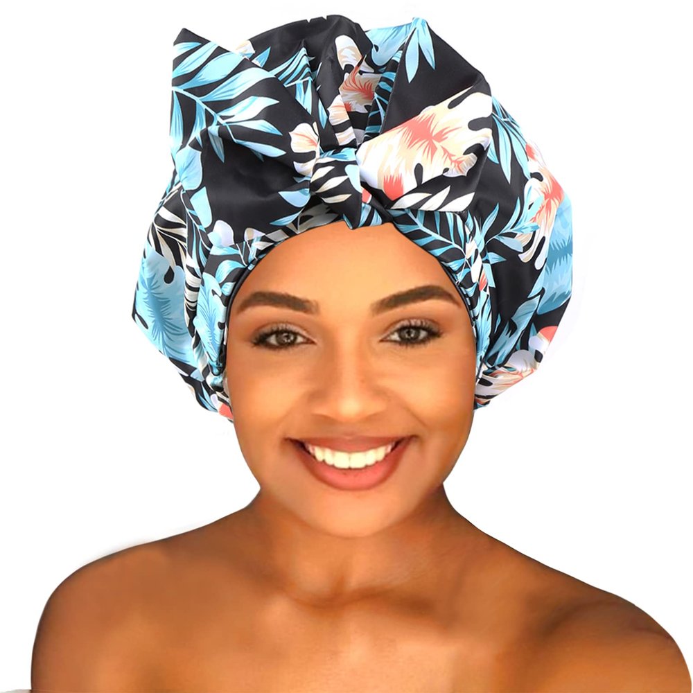 Sent Hair Shower Cap for Women Reusable Waterproof Bath Cap for Long Hair Cap for Shower Cute Extra Large Turban Shower Cap for Braids(Leaves)