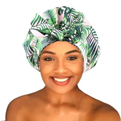 Sent Hair Shower Cap for Women Reusable Waterproof Bath Cap for Long Hair Cap for Shower Cute Extra Large Turban Shower Cap for Braids(Plantain Leaves)