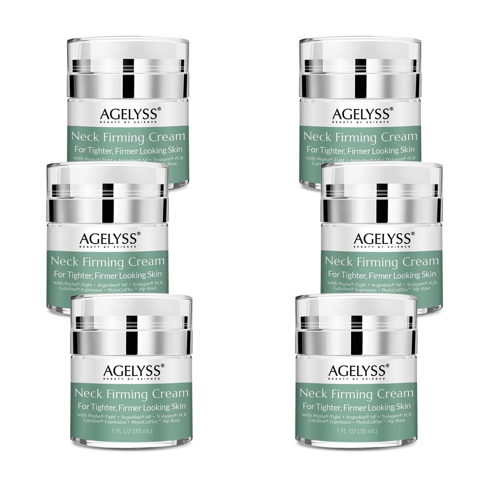 Agelyss Neck Firming Cream - With Pepha-Tight and Gatuline Expression - Paraben-Free, Cruelty-Free, Vegan - 1 FL OZ - Pack of 6