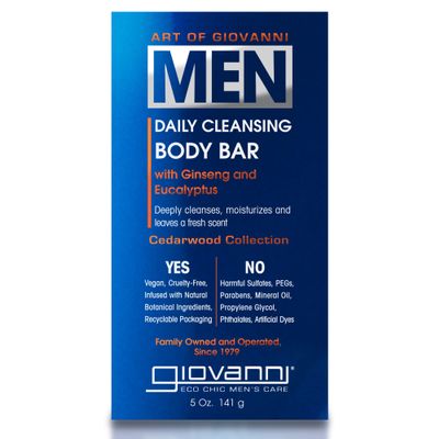 Giovanni Men's Daily Cleansing Body Bar, with Ginseng and Eucalyptus, Deeply Cleanses & Moisturizes for Hydrated Skin, Men's Cedarwood Collection For All Skin Types, Vegan-Friendly - 5 oz
