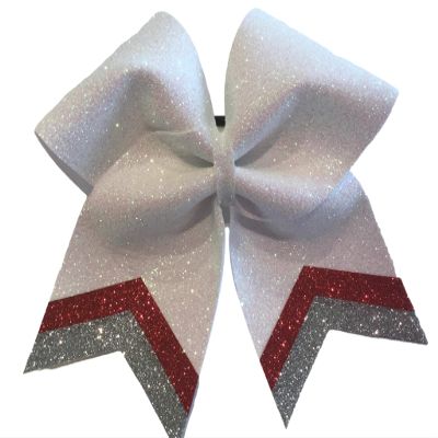 Glitter Cheer Bow White/Red/Silver Hair Tie