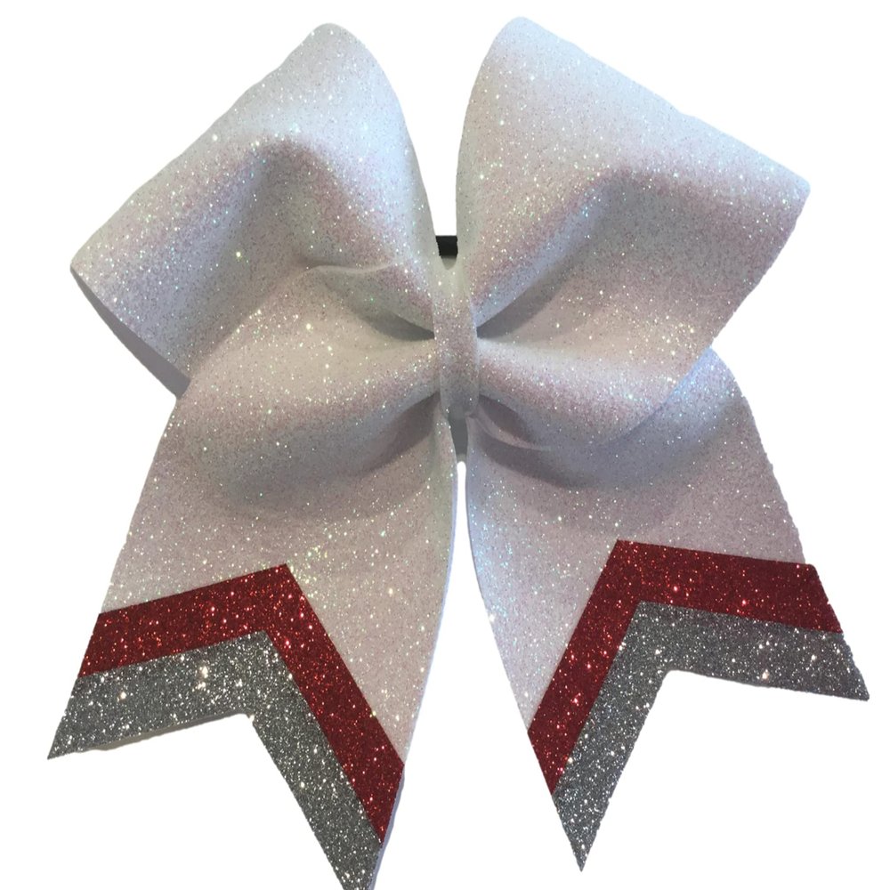 Glitter Cheer Bow White/Red/Silver Hair Tie