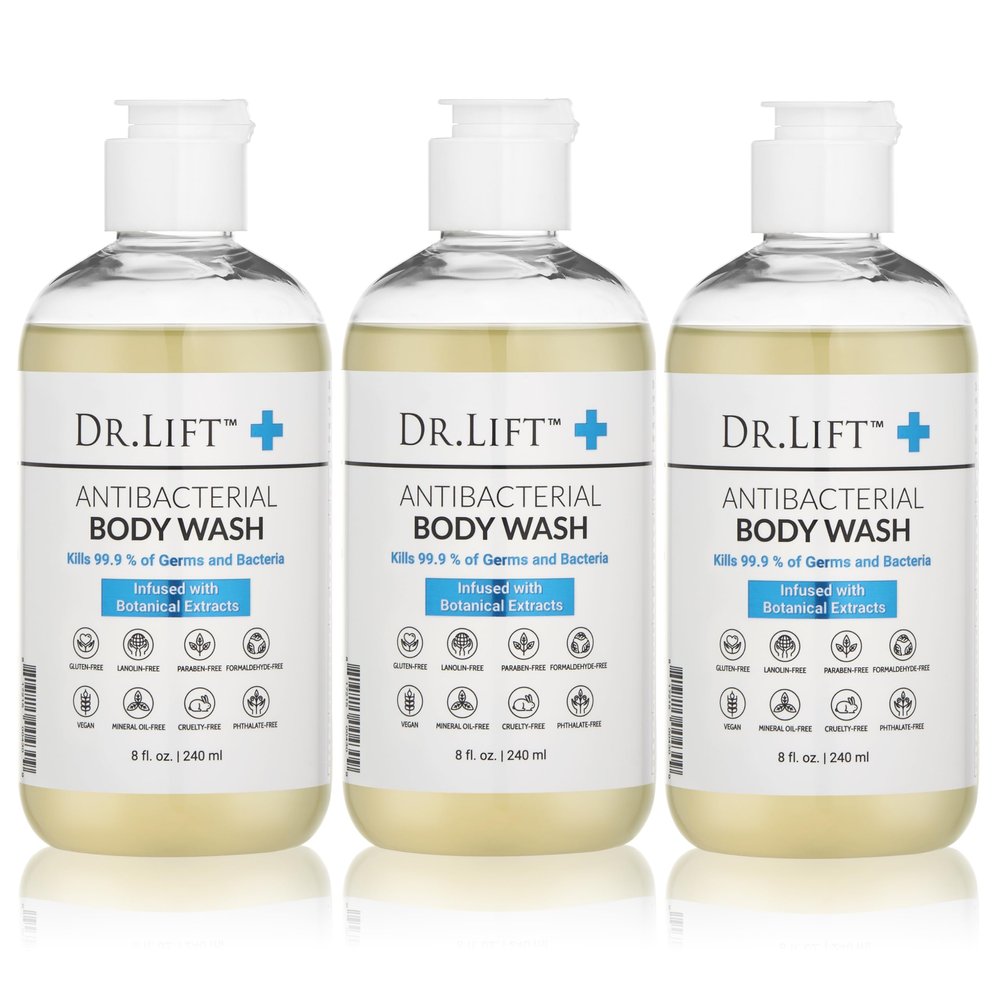 DR. LIFT Antibacterial Body Wash, 8 oz (3-Pack) - Gentle & Effective Shower Gel - Made in America