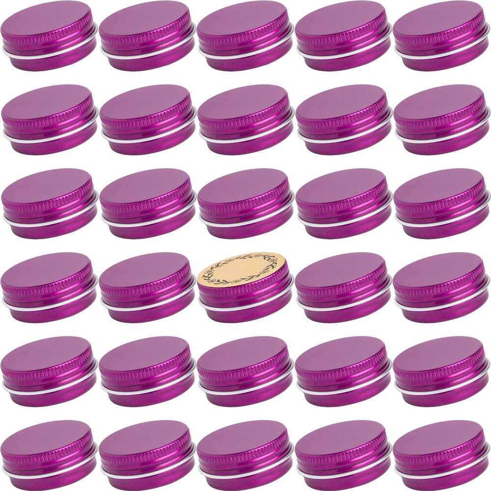 0.5 oz Screw Top Aluminum Tin Jar with Screw Lid and Blank Labels (Purple - Pack of 32)