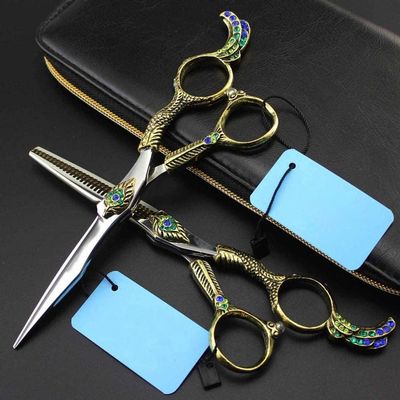 Hair Cutting Scissors, Professional Hairdressing Scissors 6 inch hairdressing scissors set Peacock feather decorative handle Barber scissors BY KKZY (Color : 1set)