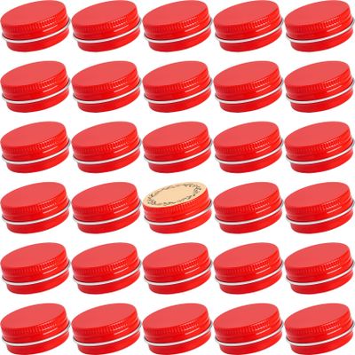0.5 oz Screw Top Aluminum Tin Jar with Screw Lid and Blank Labels (Red - Pack of 32)