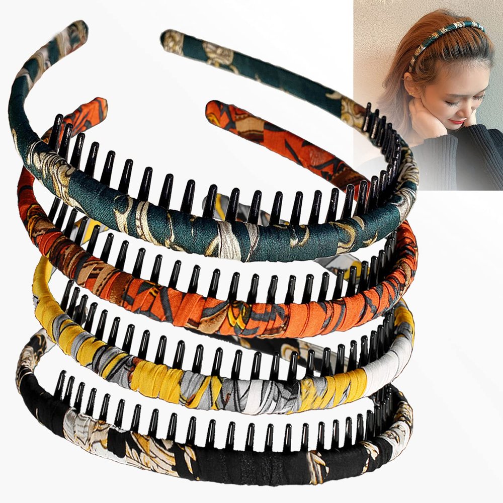 Yusier 4 PCS Fashion Color Hair Band Teeth Comb Hair Hoop Non-slip Headbands Resin Headbands Women Hair Accessories (boho-01)