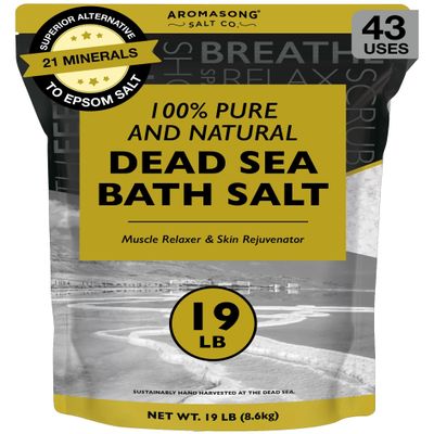 Aromasong Dead Sea Salt, Fine Grain Bath Salt Soak, 19 Lbs (5 x 19 lb. Bags) Bulk resealable Pack.