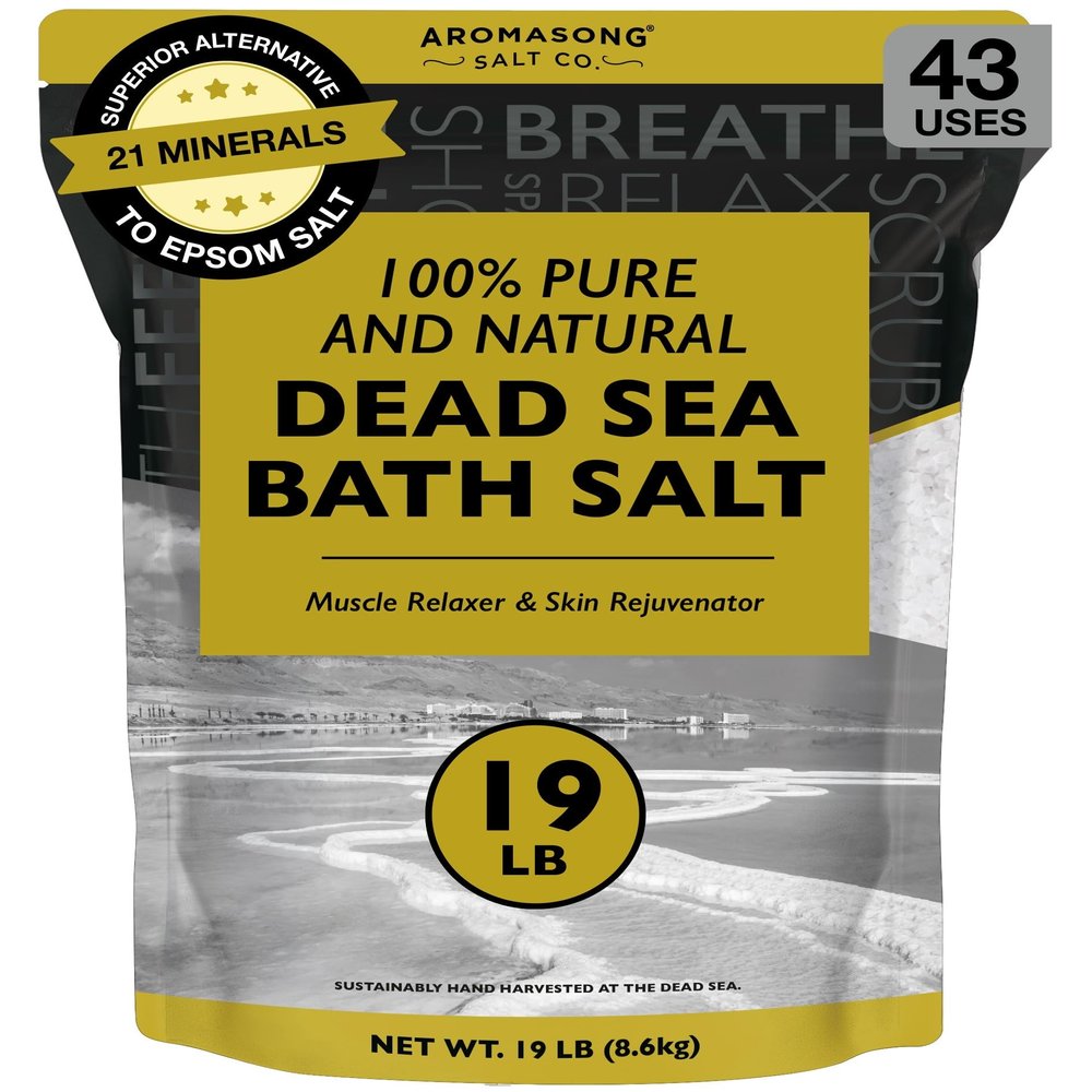 Aromasong Dead Sea Salt, Fine Grain Bath Salt Soak, 19 Lbs (5 x 19 lb. Bags) Bulk resealable Pack.