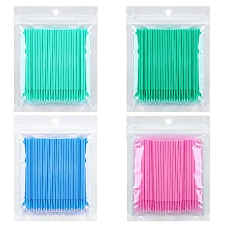 400 PCS Disposable Micro Eyelash Extension Mascara Applicators Brushes Eyelash Glue Cleaning Stick for Make up and Clean and Compatible and Personal Care(four colors,Head Diameter: 2.0mm)