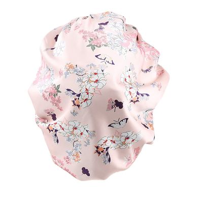 greatremy Satin Braid Bonnet Double Layer Sleep Cap Scruchie, Silky Night Hat Large Bonnet for Women Curly, Long Natural Hair Dreadlocks, Braids, Locs Sleeping (Pink Flowers)