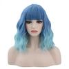 incohair Blue Ombre Wigs for Women 14 Inches Short Blue Wavy Wig With Bangs Short Wigs for Cosplay Party Daily Wigs Wig Cap Included view 1