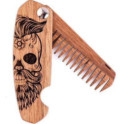 Beard Comb Personalized Gifts Anniversary Gift Wooden Brush Custom Comb Groomsmen Gift Hair Brush Pocket Brush Birthday Gift for Boyfriend (Walnut, Half Skull)