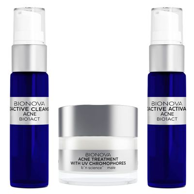 BIONOVA - Acne Discovery Collection with UV Chromophores for Men, The Ultimate Treatment Booster, Scar Prevention and Free-Radical Protection, Deep Cleansing and Long Lasting Results