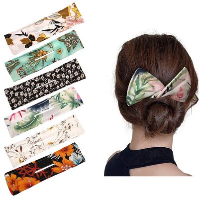 6Pcs French Twist Magic Donut Bun Maker and Hair Shaper - Reusable Hairstyle Cloth Clips for Women (Floral B)