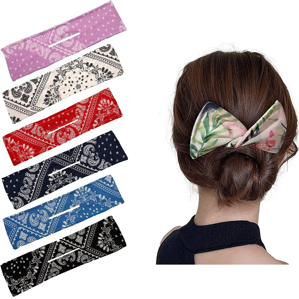 6Pcs French Twist Deft Bun Maker for Women, Magic Donut Hair Shaper Cloth Reusable Hair Clip (Paisy Flower C)