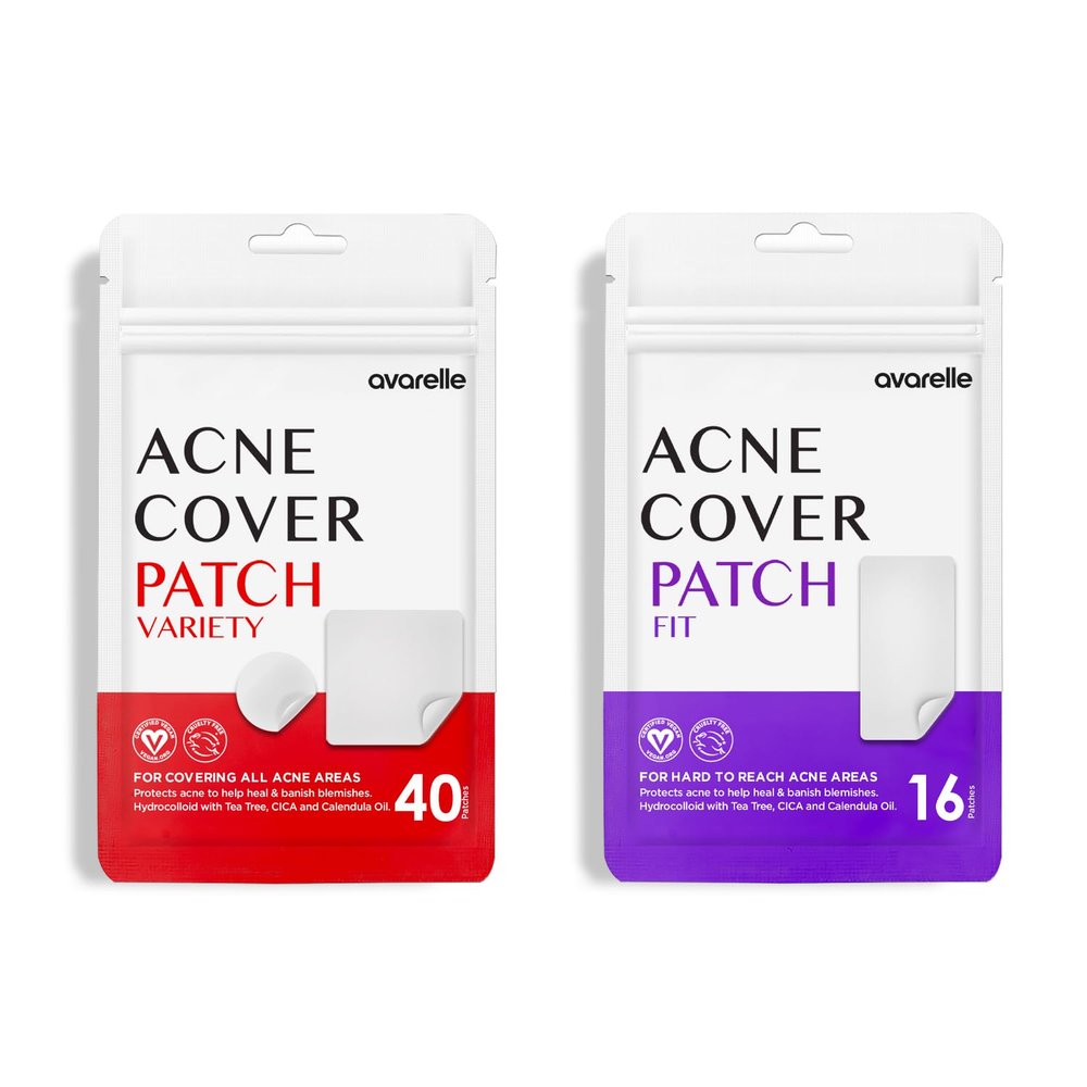 AVARELLE Pimple Patches Hydrocolloid Acne Patches, Acne Spot Treatment for Blemishes and Zit with Tea Tree Oil, Calendula Oil and Cica Oil for Face, Vegan, Cruelty Free (Variety + Fit)