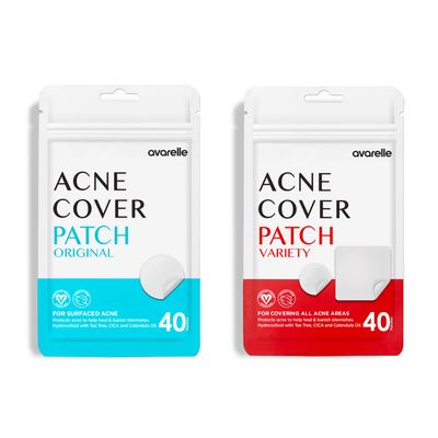 AVARELLE Double Patch Kits Hydrocolloid Acne Patches, Acne Spot Treatment for Blemishes and Zit with Tea Tree Oil, Calendula Oil and Cica Oil for Face, Vegan, Cruelty Free (40CT Original + Variety)