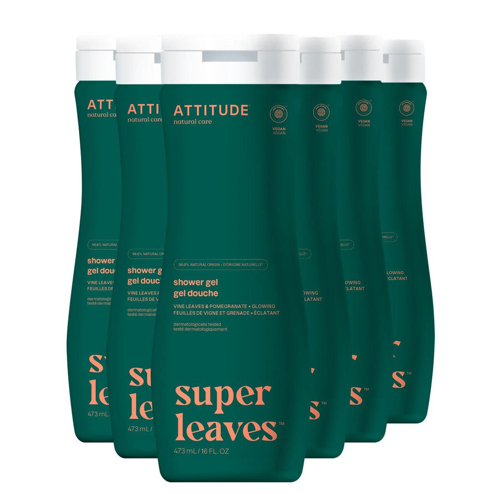 ATTITUDE Body Wash, EWG Verified Shower Gel, Dermatologically Tested, Plant and Mineral-Based, Vegan Personal Care Products, Red Vine Leaves, 16 Fl Oz (Pack of 6)