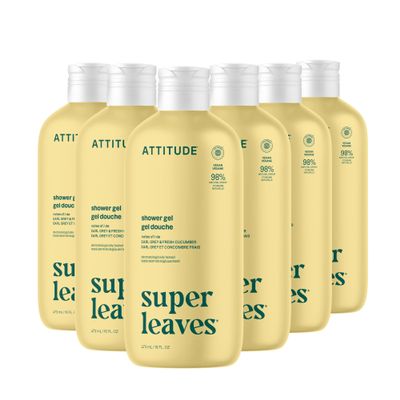 ATTITUDE Body Wash, EWG Verified Shower Gel, Dermatologically Tested, Plant and Mineral-Based, Vegan Personal Care Products, Earl Grey & Fresh Cucumber Scent, 16 Fl Oz (Pack of 6)