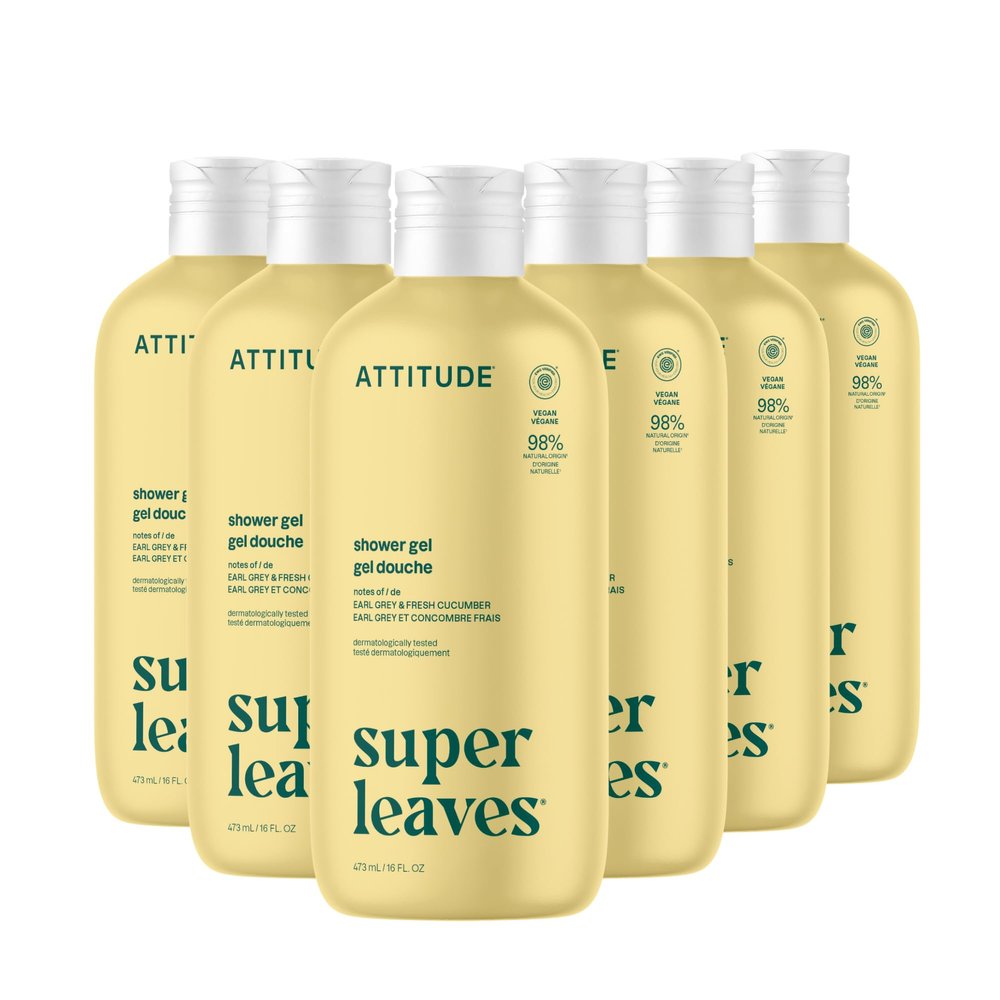 ATTITUDE Body Wash, EWG Verified Shower Gel, Dermatologically Tested, Plant and Mineral-Based, Vegan Personal Care Products, Earl Grey & Fresh Cucumber Scent, 16 Fl Oz (Pack of 6)