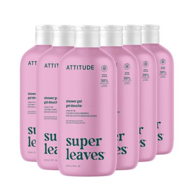 ATTITUDE Body Wash, EWG Verified Shower Gel, Dermatologically Tested, Plant and Mineral-Based, Vegan Personal Care Products, Coconut & Wild Berries, 16 Fl Oz (Pack of 6)