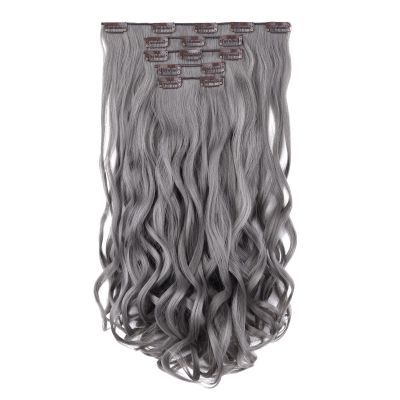 HSPJHTM Grey Hair Extensions Wave Clip in Hair Extension Women Halloween 18" Synthetic Hair Extention 5PCS Long Wavy Gray Thick Hair Pieces for Full Head