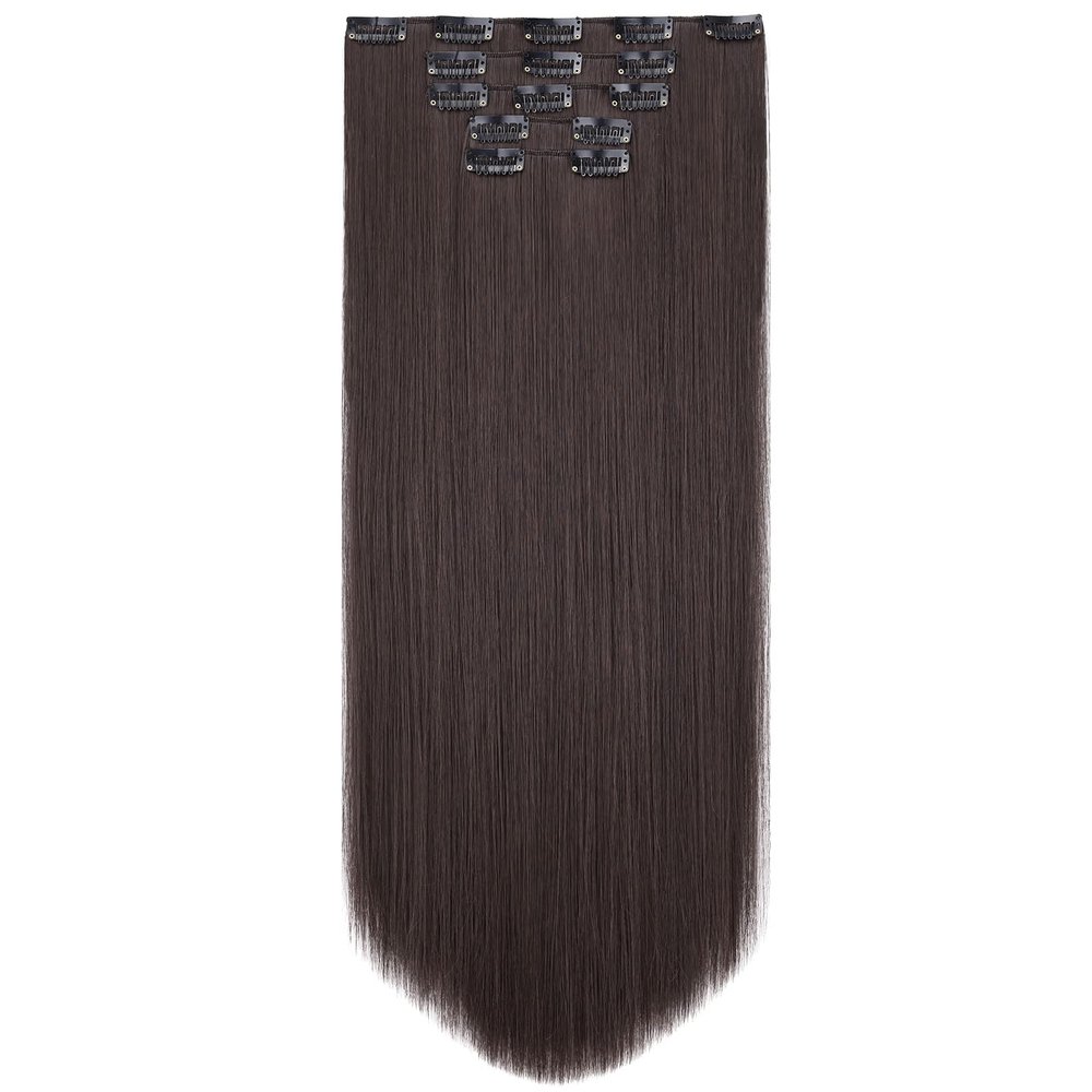 HSPJHTM Dark Brown Hair Extension Clip in Hair Extensions for Women Halloween hair extentions 22" Synthetic Hair Extension 5PCS Long Straight Natural Thick Hair Pieces for Girls Full Head
