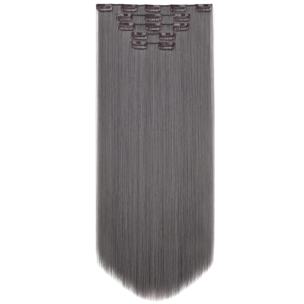 HSPJHTM Grey Hair Extensions Clip in Hair Extension for Women Halloween 22" Synthetic Hair Extention 5PCS Long Straigh Natural Thick Hair Pieces for Full Head Dark gray