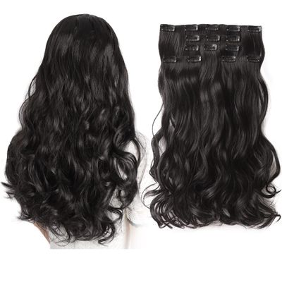 HSPJHTM Natural Black Hair Extensions Wave Clip in Hair Extensions for Women Halloween 18" Hair Extentions Synthetic 5PCS Curly Thick Hair Pieces for Girls Cheap Full Head