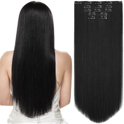 HSPJHTM Black Hair Extensions Clip in Hair Extension for Women Halloween 22" Hair Extentions Synthetic 5PCS Long Straight Natural Thick Hair Pieces for Girls Full Head Black