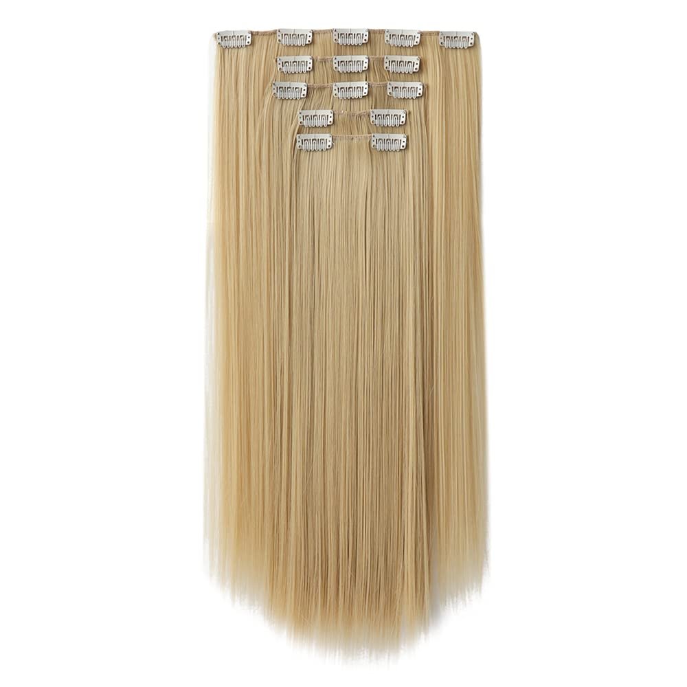 HSPJHTM Blonde Hair Extensions Clip in Hair Extension for Women Halloween 5 Pieces 22" Synthetic Long Straight Natural Thick Blond Hair Pieces for Girls Cheap Full Head