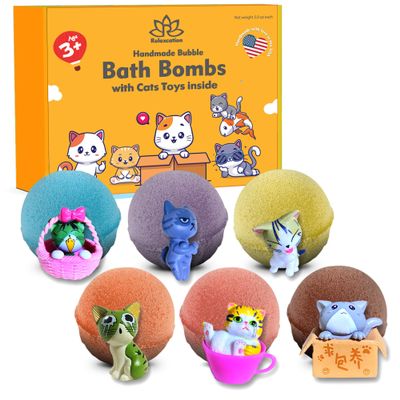 Bath Bombs for Kids Set with Toys Surprise Inside for Kids (Cats)