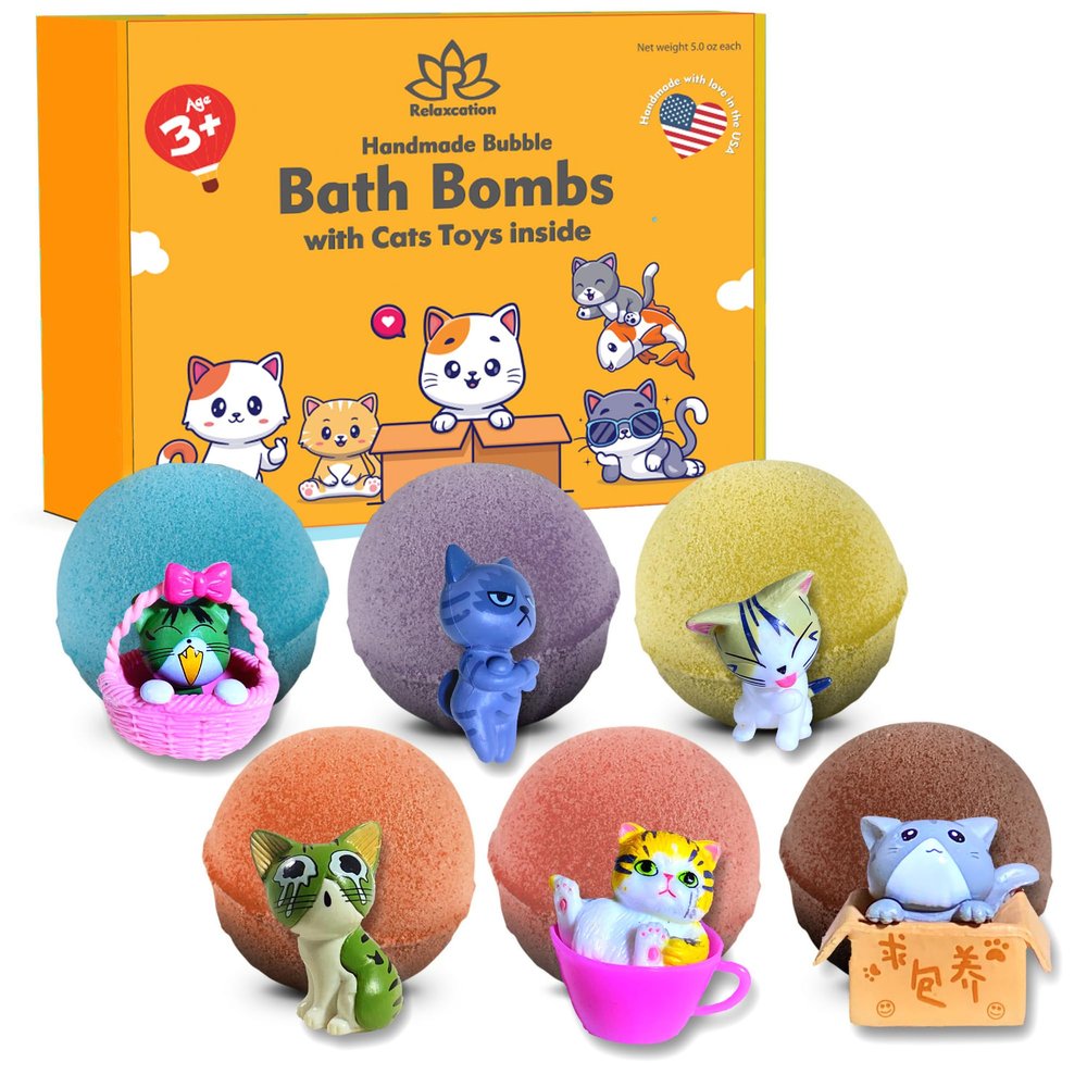 Bath Bombs for Kids Set with Toys Surprise Inside for Kids (Cats)