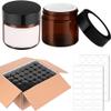 2 oz Round Amber Glass Jars, Bumobum 70 pack Cream Jars with Black Lids, Black and White Labels & Inner Liners, Empty Cosmetic Containers for Cream, Lotion view 1