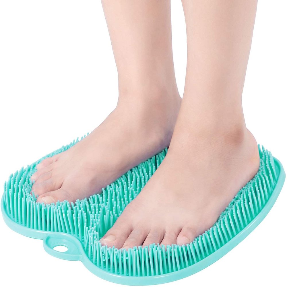 AMELLY Shower Foot Scrubber, Foot Cleaner Non Slip Silicone Pad, Shower Floor Massage Mat for Exfoliating Dead Skin Feet Clean