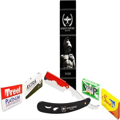 Razor Blades Club - ROMAN EMPIRE SHAVING Mars New Straight Razor for Professional Barber with 20 Blades Sampler (Astra-Sharp-Shark-Voskhod)