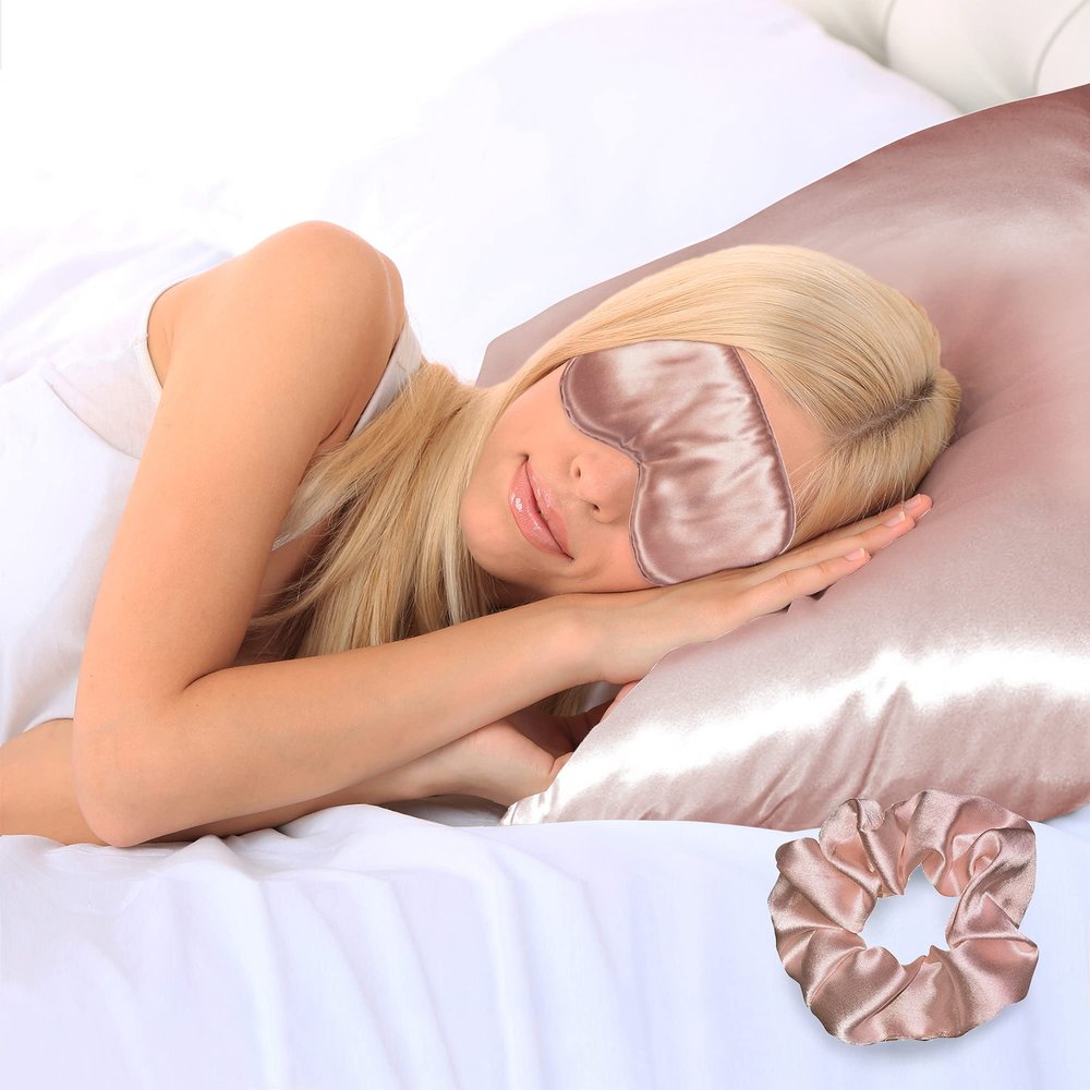 Ciana Luxurious Satin Pillowcase for Hair and Skin, Satin Pillowcase Set-2, 1 Eye Mask, 1 Scrunchie - Luxury Sleep Set, Pillow Case with Envelope Closure (King Size, Rose Gold)