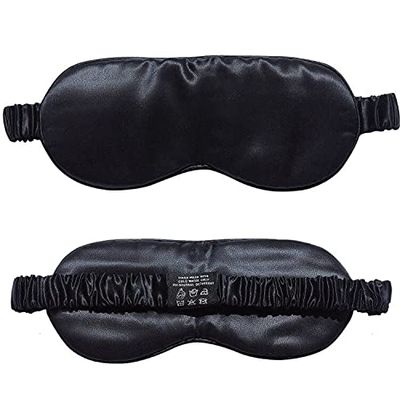 100% Pure 6A Mulberry Silk Handmade Eye Mask with Natural Super Soft 22 Momme Real Silk Sleep Mask Blinddfold (Black)