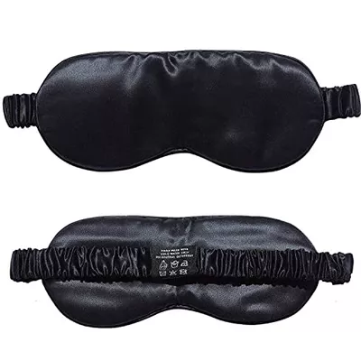 100% Pure 6A Mulberry Silk Handmade Eye Mask with Natural Super Soft 22 Momme Real Silk Sleep Mask Blinddfold (Black)