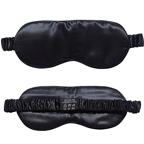 100% Pure 6A Mulberry Silk Handmade Eye Mask with Natural Super Soft 22 Momme Real Silk Sleep Mask Blinddfold (Black)