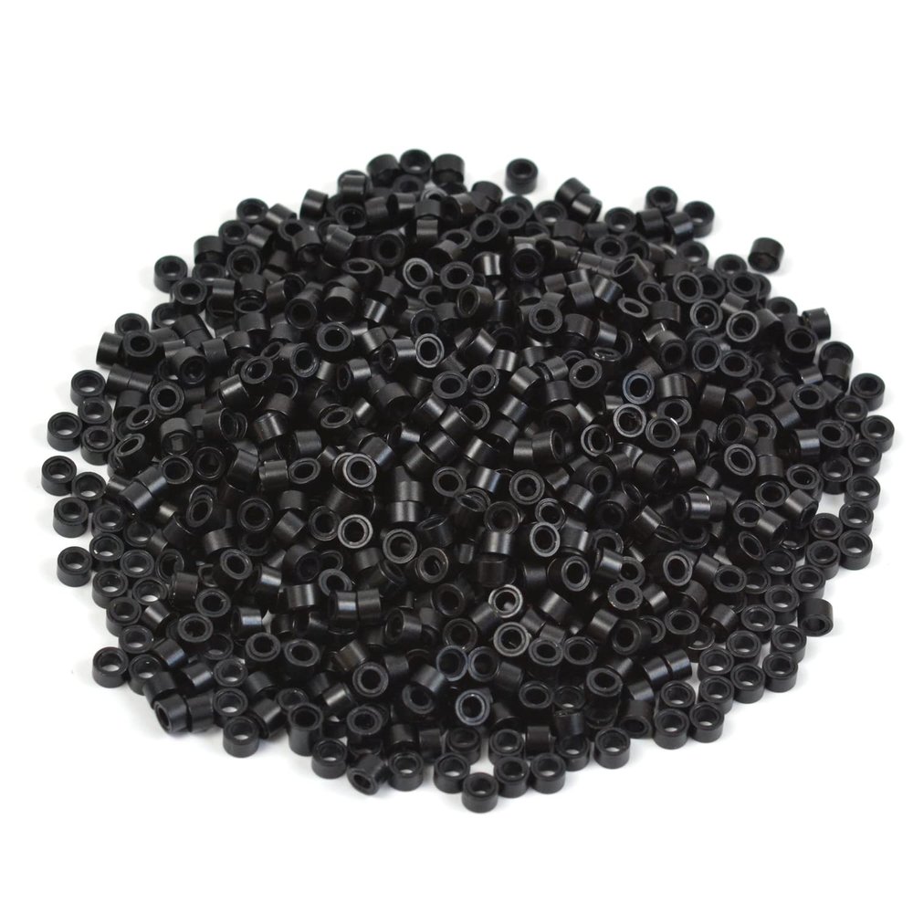 1000 Pcs Silicone Lined Micro Rings Beads 5mm Hair Extentions Beads for I Tip Hair Extensions (Black)