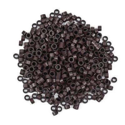 1000 Pcs Silicone Lined Micro Rings Beads 5mm Hair Extentions Beads for I Tip Hair Extensions (Dark Brown)