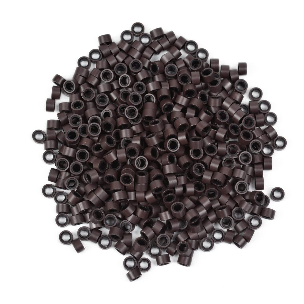 1000 Pcs Silicone Lined Micro Rings Beads 5mm Hair Extentions Beads for I Tip Hair Extensions (Dark Brown)