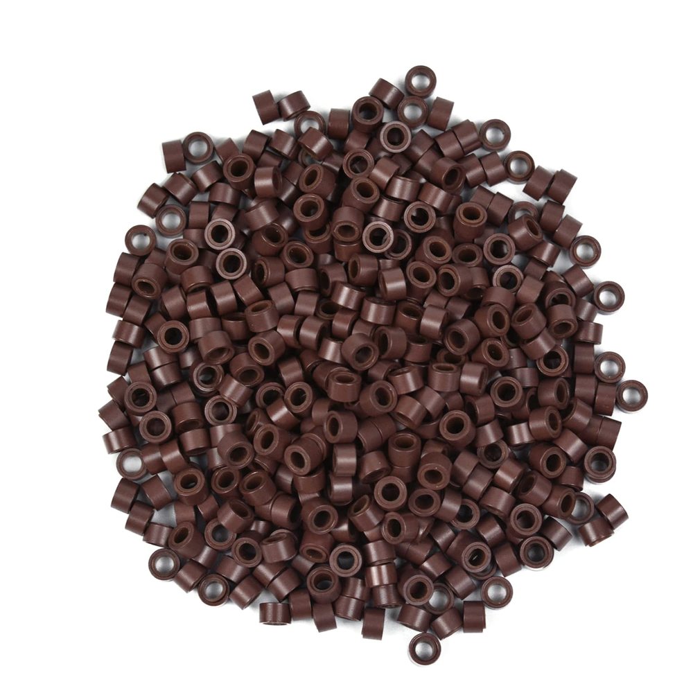1000 Pcs Silicone Lined Micro Rings Beads 5mm Hair Extentions Beads for I Tip Hair Extensions (Brown)